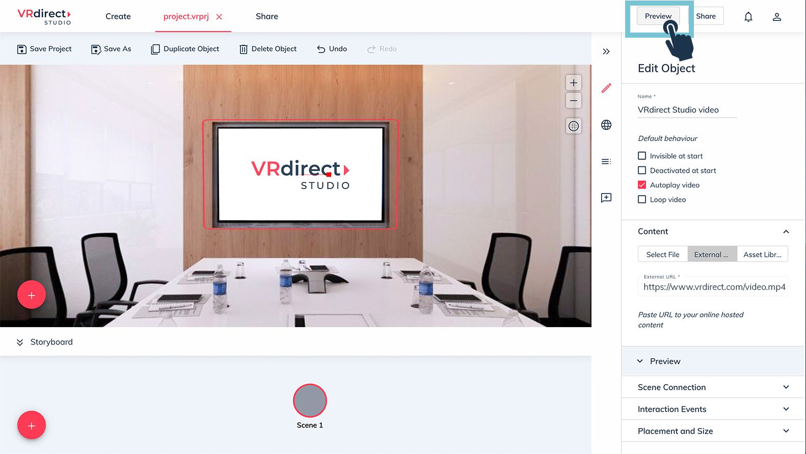 VRdirect Studio: External videos